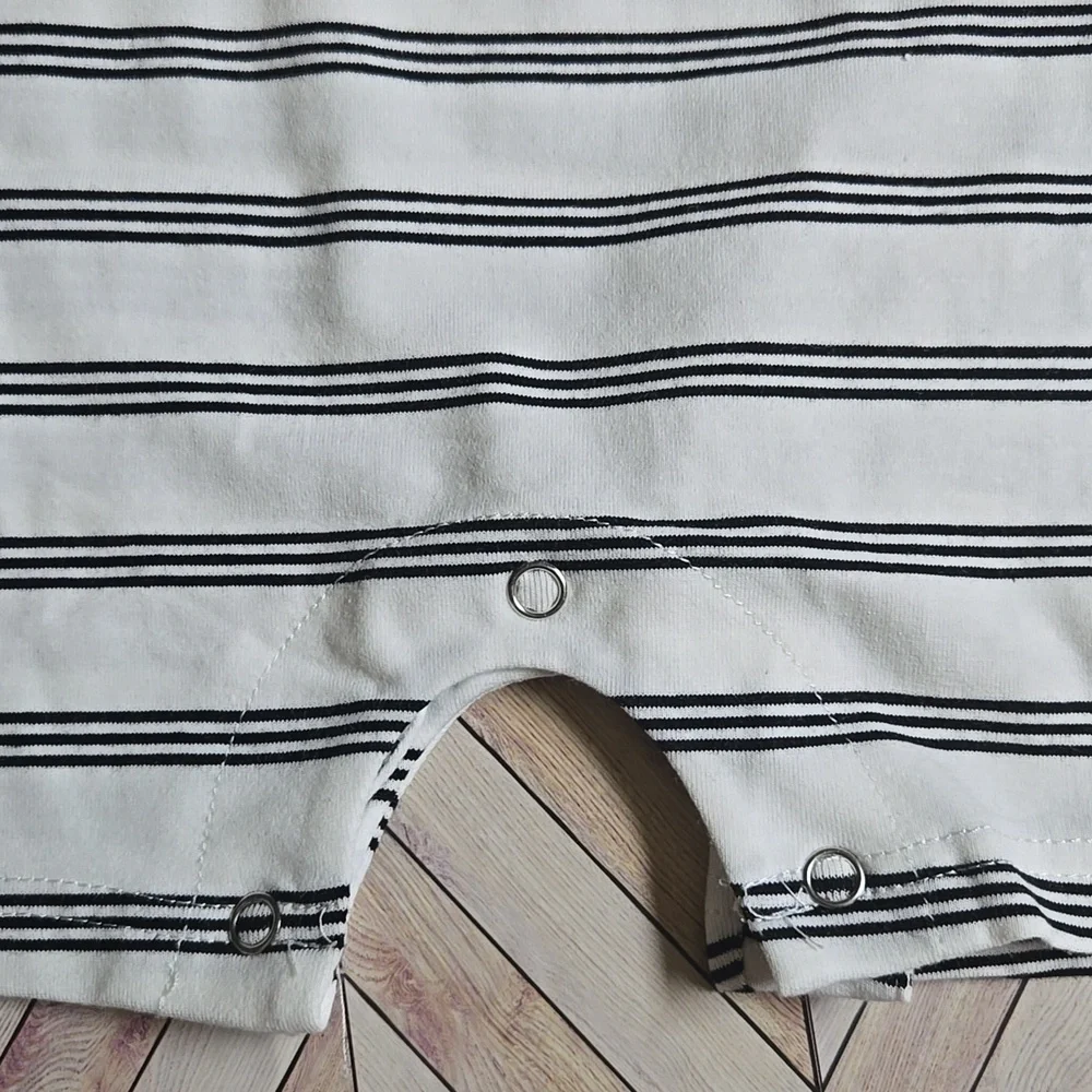 Baby Boy Black White Striped Romper Jumpsuit Short Sleeve Button-Up Outfit 0-3M